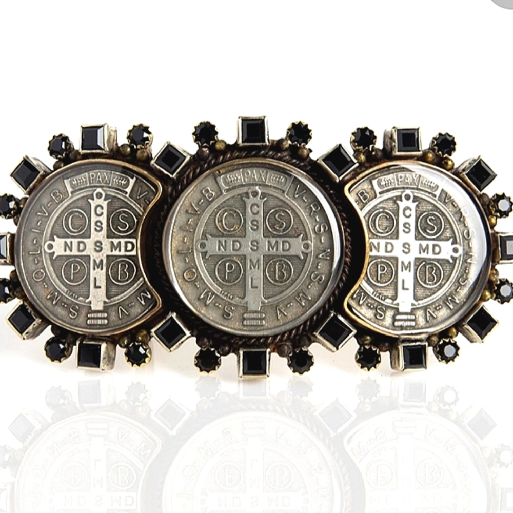 🖤 Virgins Saints & Angels Triple San Benito Jet Black Crystal Belt Buckle NEW - Picture 15 of 16